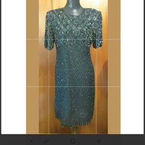 Laurence Kazar Silk Beaded Cocktail Dress Size L